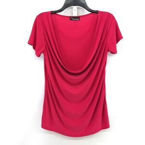 J.M. Fleurette Shirt Womens Size M Dark Pink Short Sleeve Scoop Neck Blouse Top